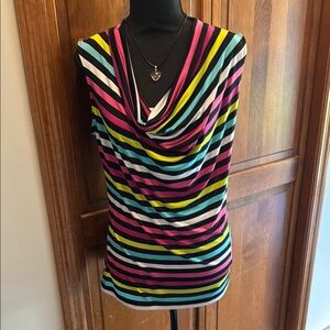 Worthington Striped Multicolor Cowl Neck Sleeveless Top